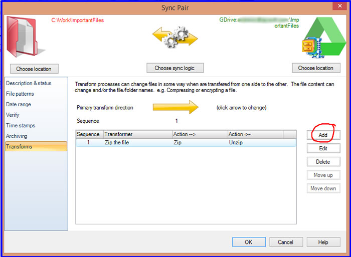 Transform sync pair with zip